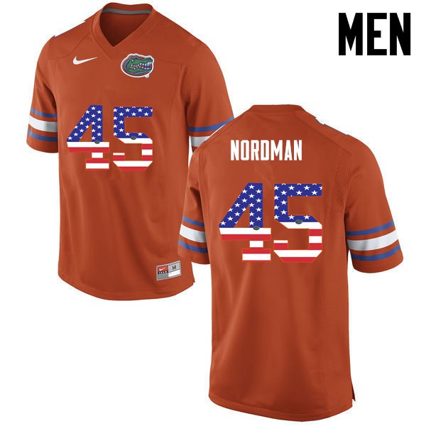Florida Gators Men #45 Charles Nordman College Football Jersey USA Flag Fashion Orange